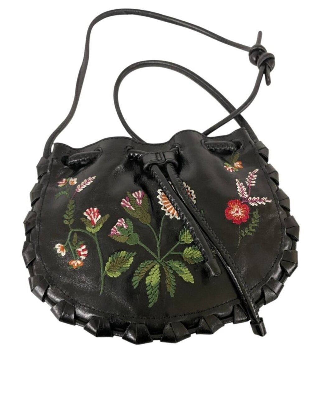 Zara Womens Crossbody Shoulder Bag Black Leather Embroidered Floral 6640/410 NWT